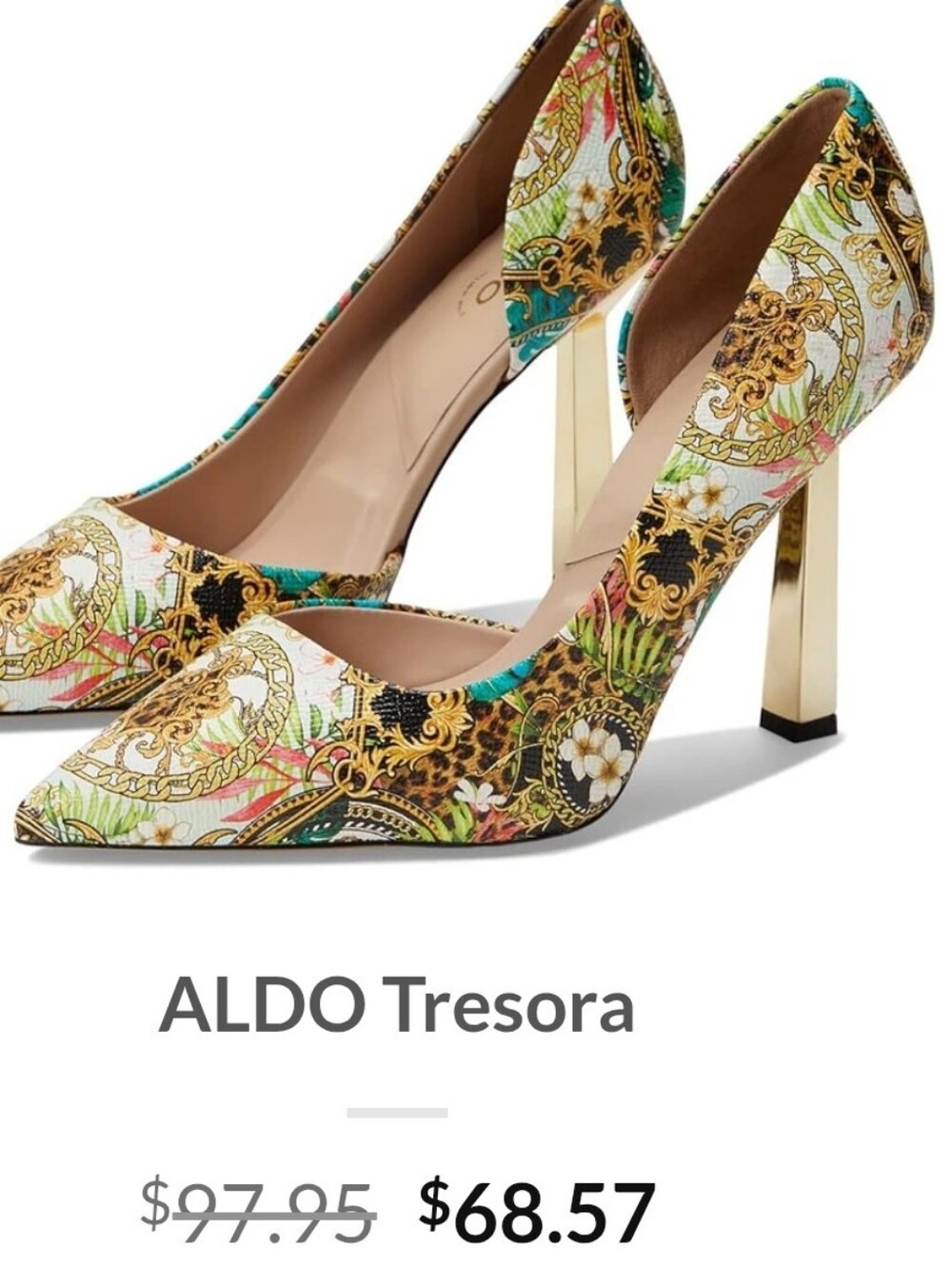 ALDO Tresora Floral-Print Pointed Toe Pumps with Gold Heel